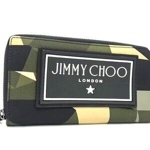 JIMMY CHOO Jimmy Choo Long Wallet SEKI Green Nylon Men's Round